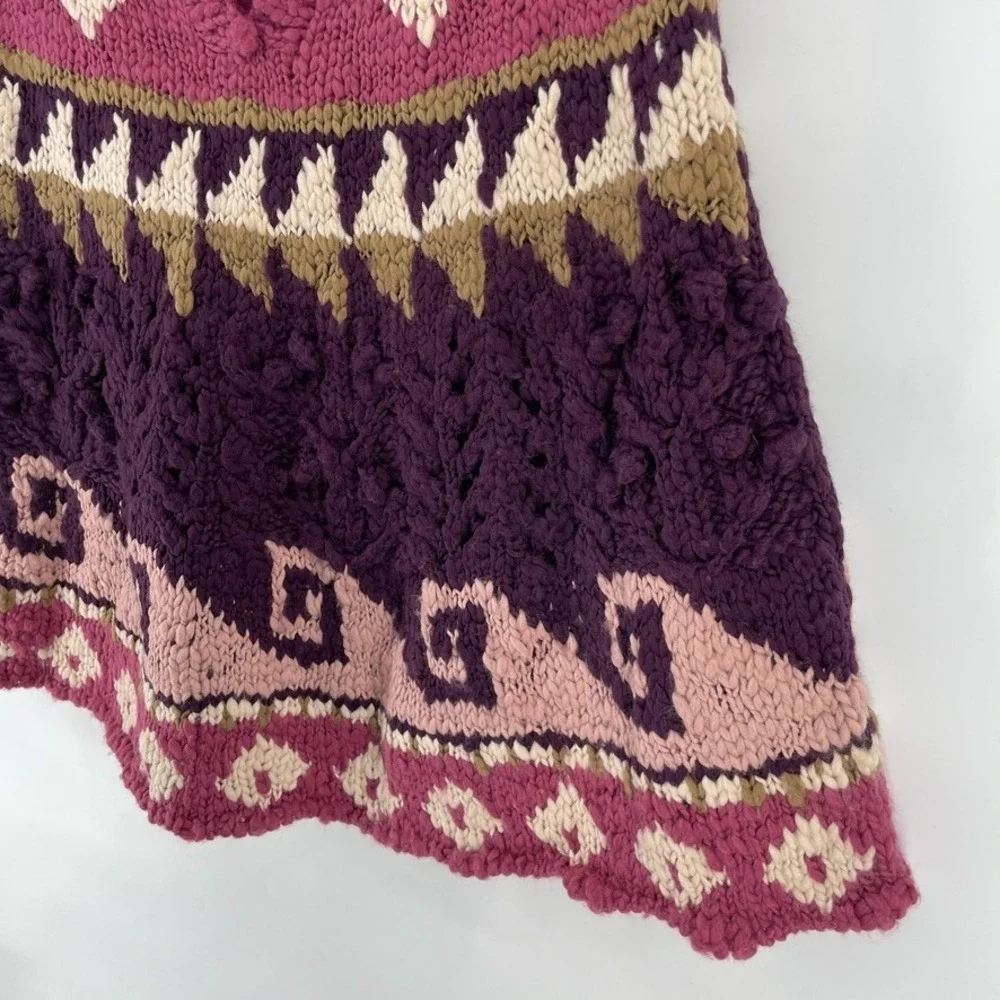 Boston Proper Sweater Poncho Women L Chunky Knit Boho Pink Purple‎ Nordic